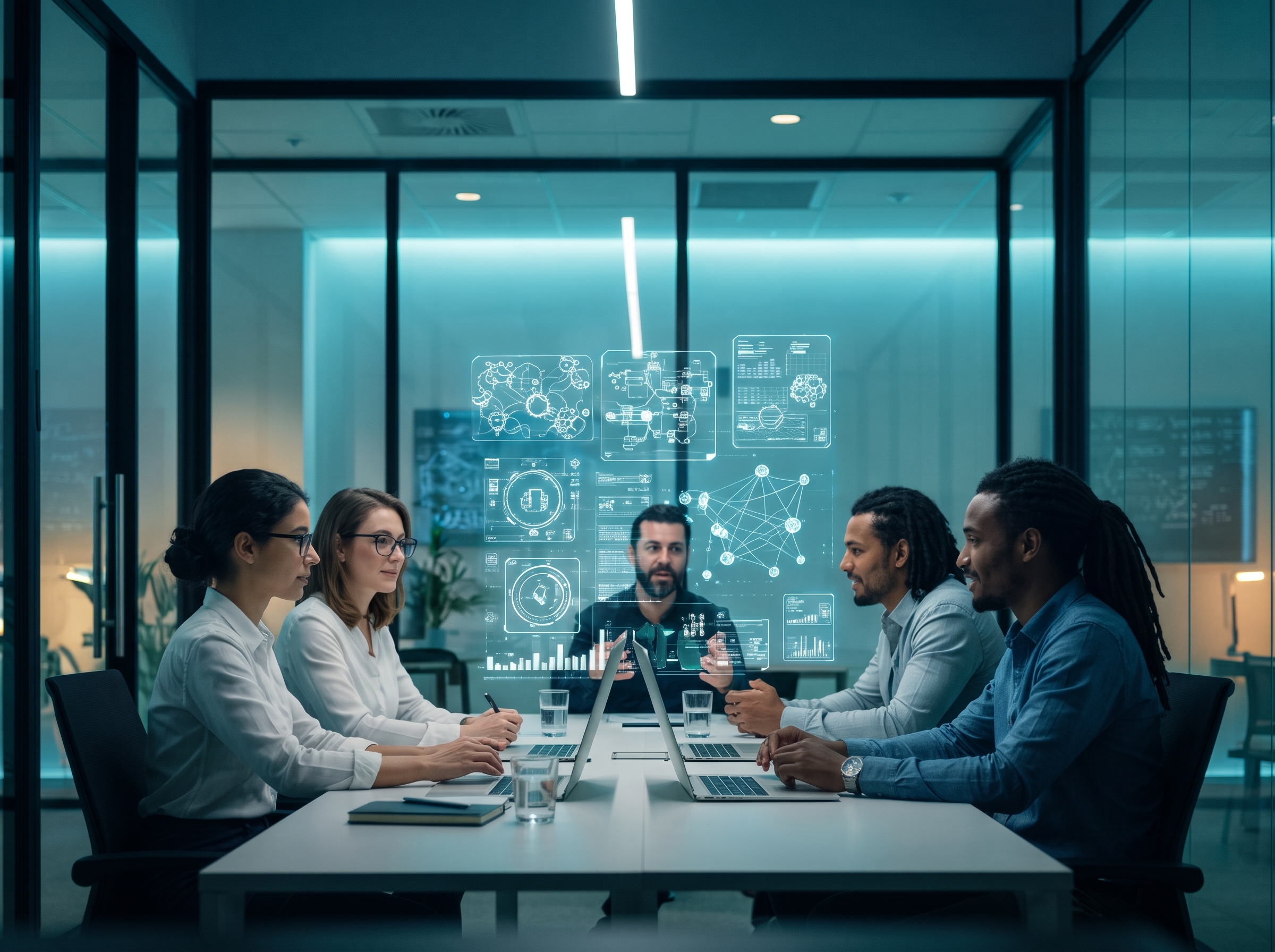 Equipo colaborando en soluciones tecnológicas